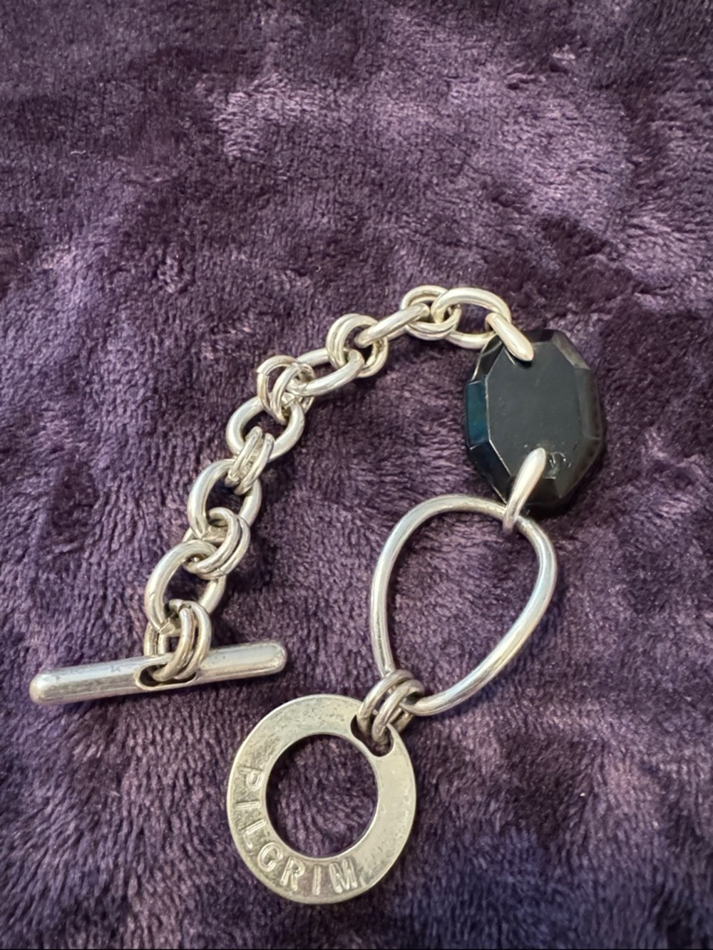 Pilgrim Silver Chain Bracelet with Black Faceted Charm